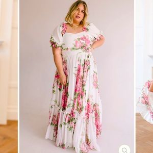 Ivy City Co Secret Garden dress 4x 24/24x white/pink maxi modest